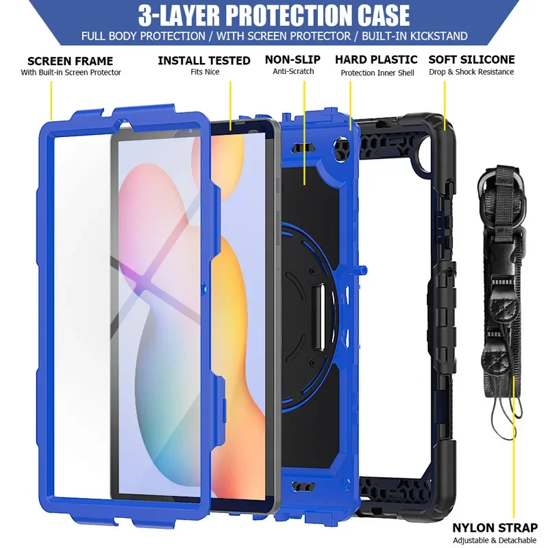Shockproof Tablet Case with Screen Protector and Shoulder Strap