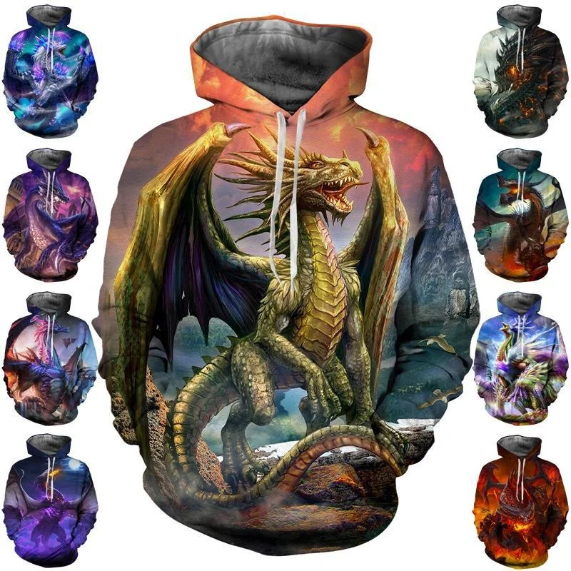 

Fashion Personality Animal Print Dragon 3d Hoodie Casual Couple Hoodie Sweatshirts Full size hoodies for adults and children