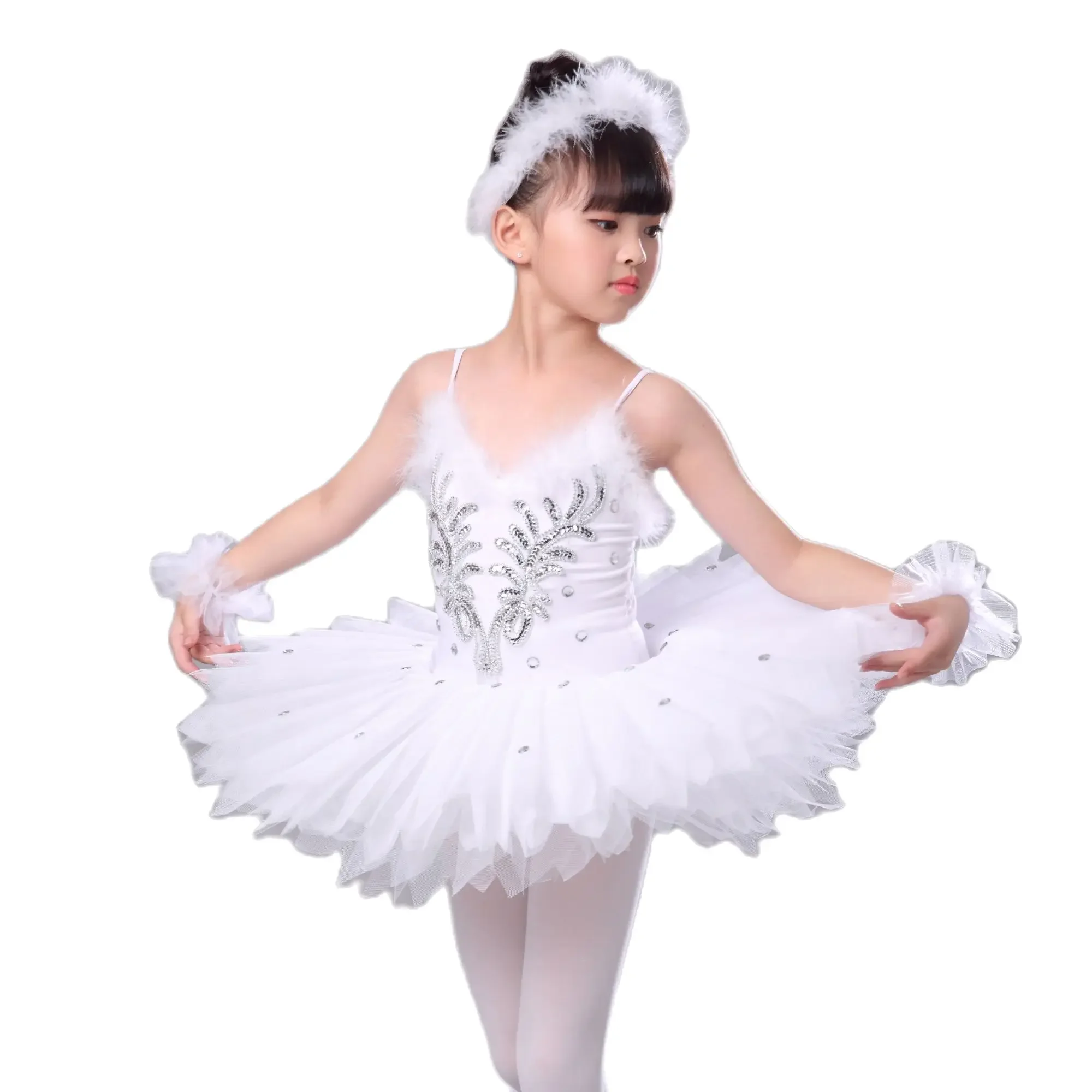 

Детское балетное платье-пачка с изображением лебедя и озера