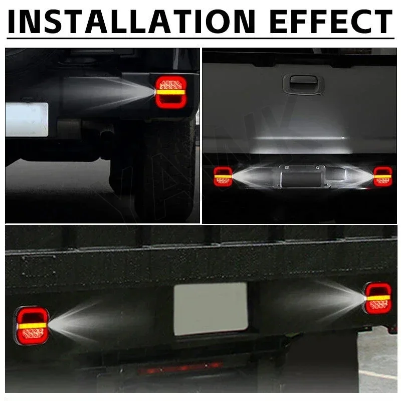 2Pcs Led Trailer Tail Lamp 4inch Square Brake Flowing Turn Signal Blinker License Plate Lamp 12V 24V for Truck Pickup Van 4x4