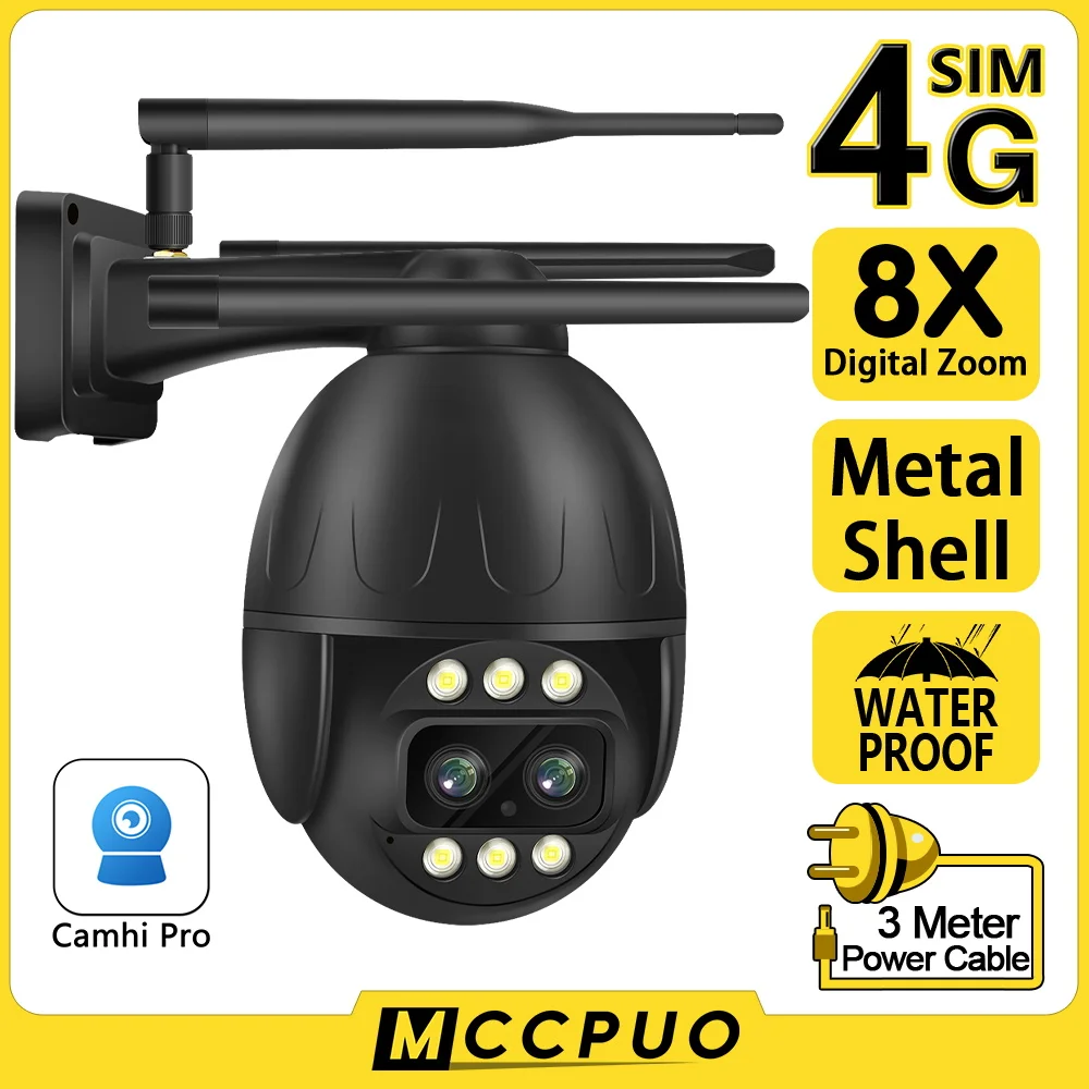 

Mccpuo 6K 12MP 4G SIM Card Dual Lens Metal PTZ Camera AI Human Tracking Security CCTV Surveillance 5G WIFI Camera Camhi Pro