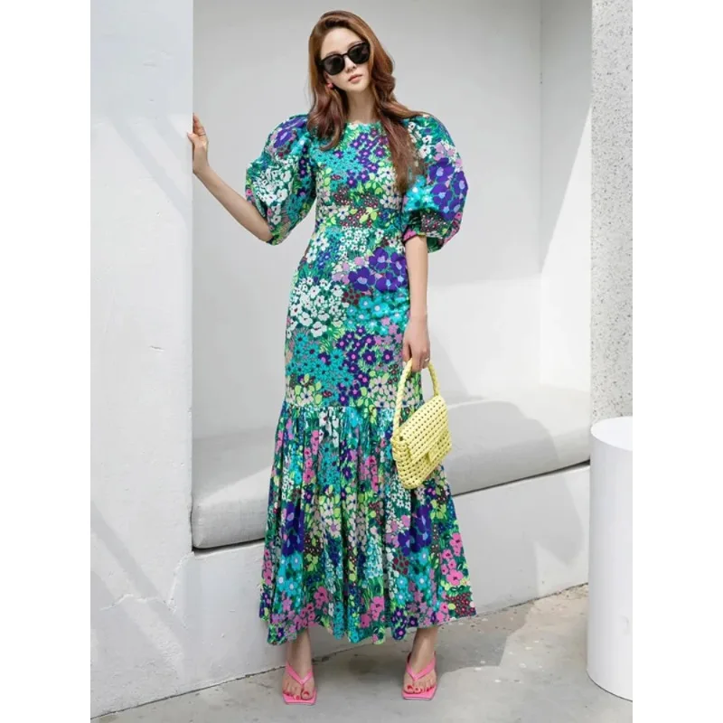 

Luxury brand women's letter FF printed large hem dress, versatile long dress, summer new Korean fashion dress, elegant women