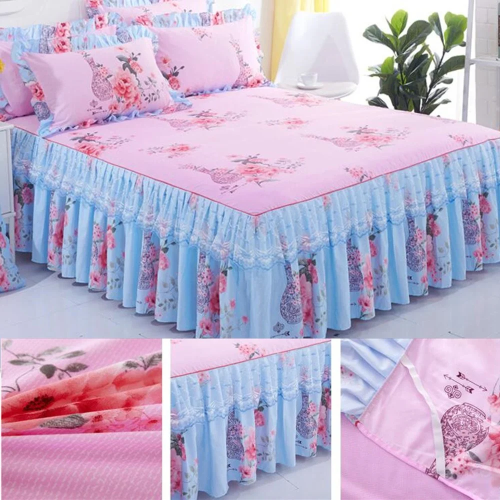 1PC Elegant floral bed skirt skin-friendly cotton lace bedding home decor 1.5M 1.8M bedspreads queen pink king size bed cover
