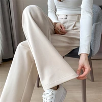 Seoulish Autumn Winter Thicken Woolen Casual Loose Full Length Pants 2025 New Button High Waist Chic Wide Leg Trousers Female - Image 2