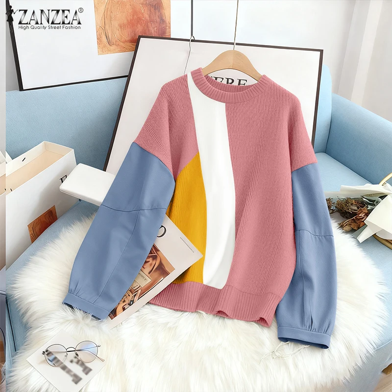 Polyester Long Sleeve Patchwork Sweater for Women