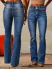 High Waist Double Breasted Stretchy Straight Leg Jeans Ladies High Stretch Denim Pants Comfortable Fit Three-quarter Length