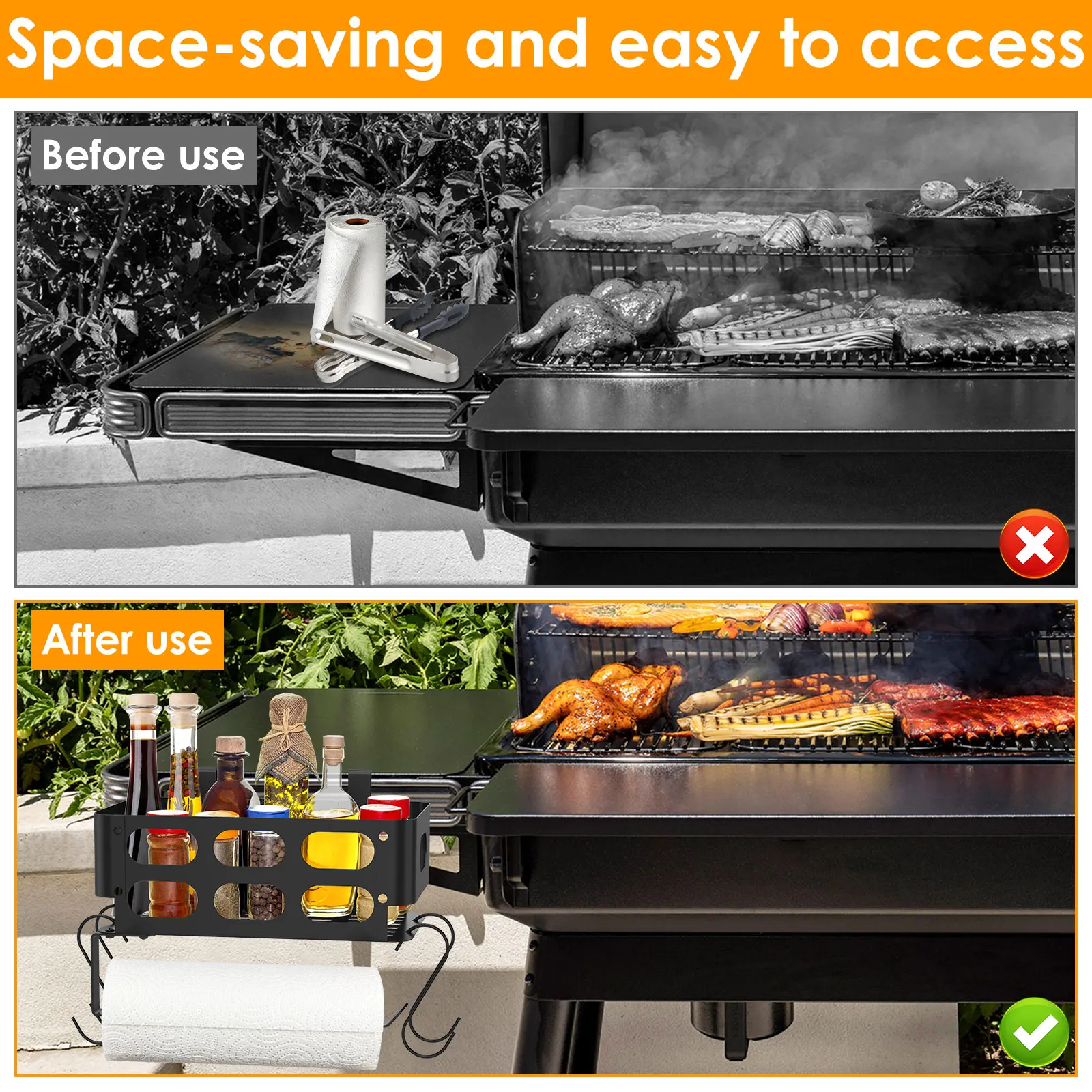 Hanging Spice Storage Rack Multi-Functional Iron BBQ Seasoning Holder With Hooks For Traeger Grill Accessories Storage Shelf NEW