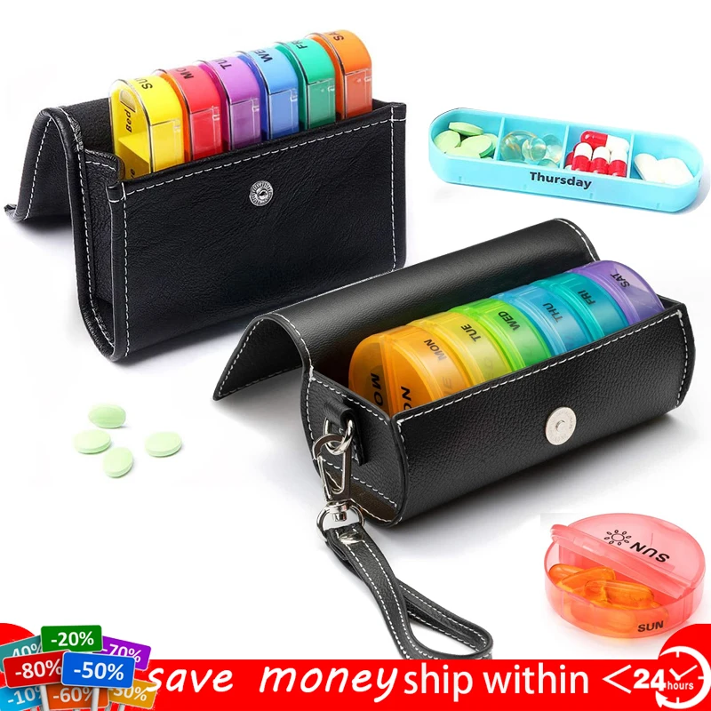

7 Days Daily Pill Box for Medicine Holder Drug Case Weekly Pill Organizer Tablet Container Waterproof Secret Compartments