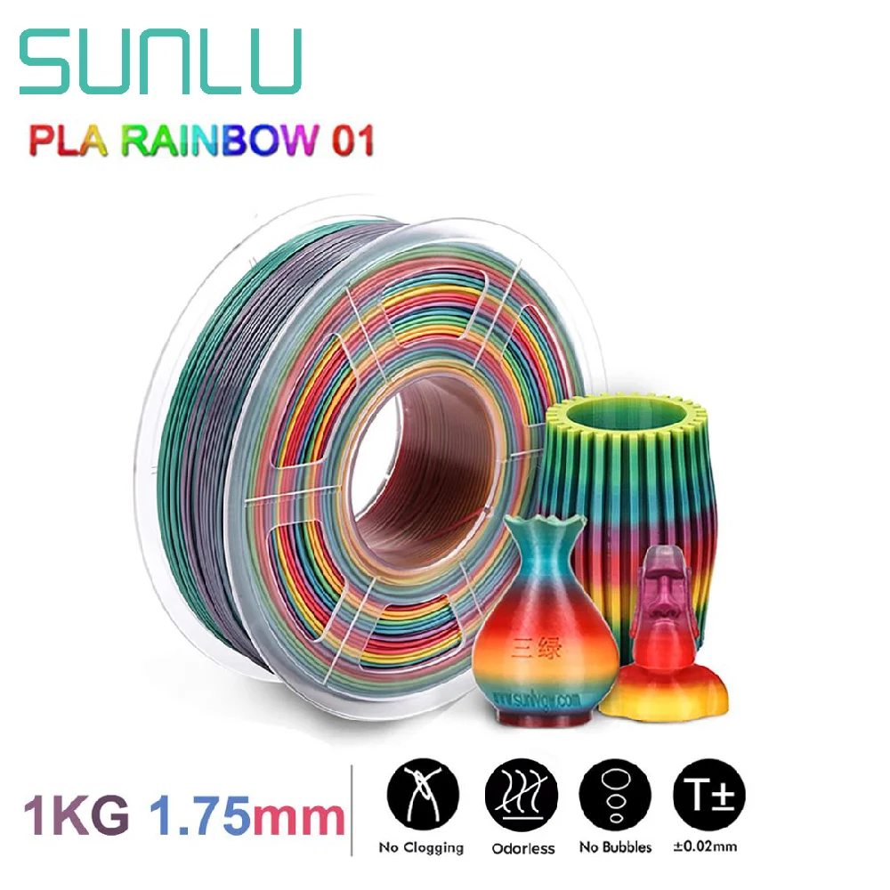 SUNLU PLA Filament Rainbow01 Filament 1.75MM 1KG 3D Printing Material Neatly wound filament Good Toughness Bright Color