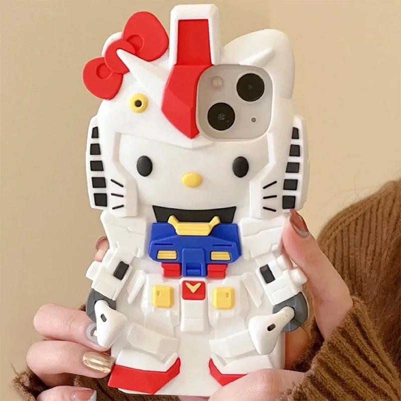 

Sanrio Helloe Kittys Kawaii Cartoon Cute Transformers Silicone Anti-Wrestling Full Package Phone Case Anime Plush Birthday Gift