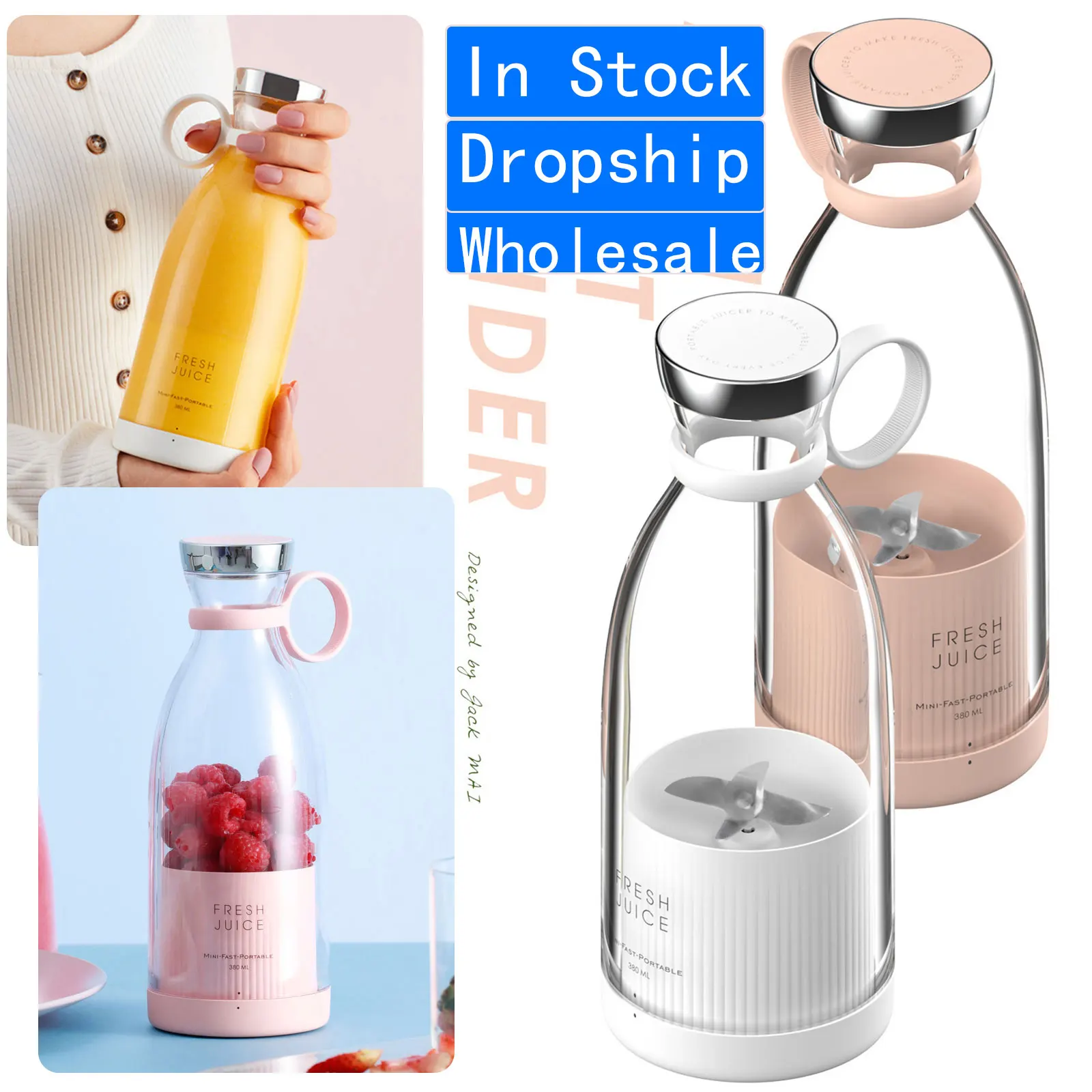 Mini mixeur électrique portable Ju479, 1 pièce, rose/blanc, bouteille,  chargeur USB, pour lait aux fruits, milkshake, machine à jus - AliExpress