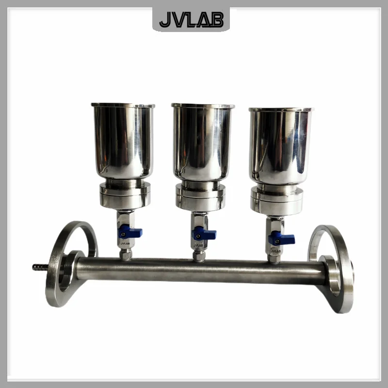 Lab 3-branch Autoclaved Manifolds Vacuum Filtration W/ Stainless Steel Funnel 300ml SUS304 Three-unit Solvent Filtration Device