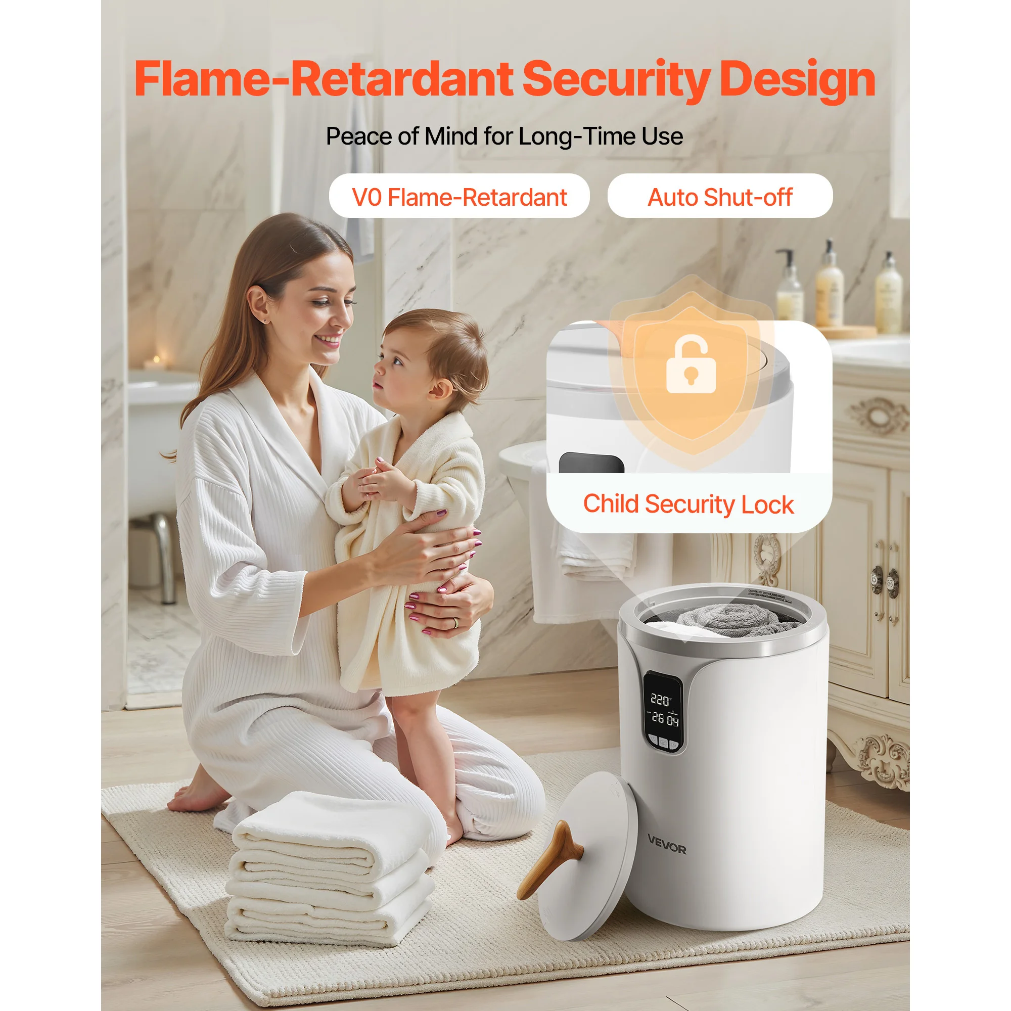 Electric Towel Warmer Bucket with LED Light and Timer