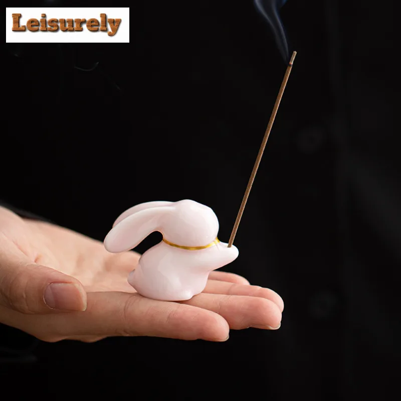 Cute Jade Rabbit Ceramic Incense Holder Fragrance Liln Base Home Indoor Line Incense Dispenser Tea Table Pet Cover Accessories