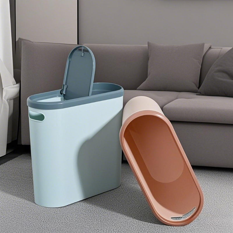 Trash Can Closed with Lid Plastic Silent Garbage Bins Plastic Narrow Household Gap Garbage Bins Press Type Kitchen Trash Can