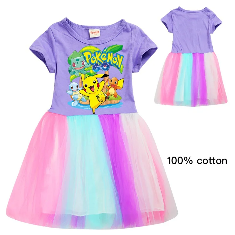 Girls Princess Costume Dress New Summer Baby Girls MINISO Set Pikachu Pok&eacute;mon Dresses Kids Christmas Party Halloween Princess Cosplay