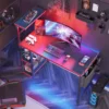 Gaming Desk with LED Lights, 44 Inch PC Gamer Desk for Small Spaces, Computer Desk with Reversible Storage Shelves 3