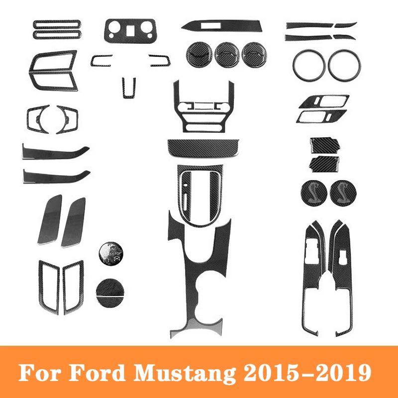 

Carbon Fiber Black Stickers Various Parts Car Interior Decorative Accessories For Ford Mustang 2015 2016 2017 2018 2019