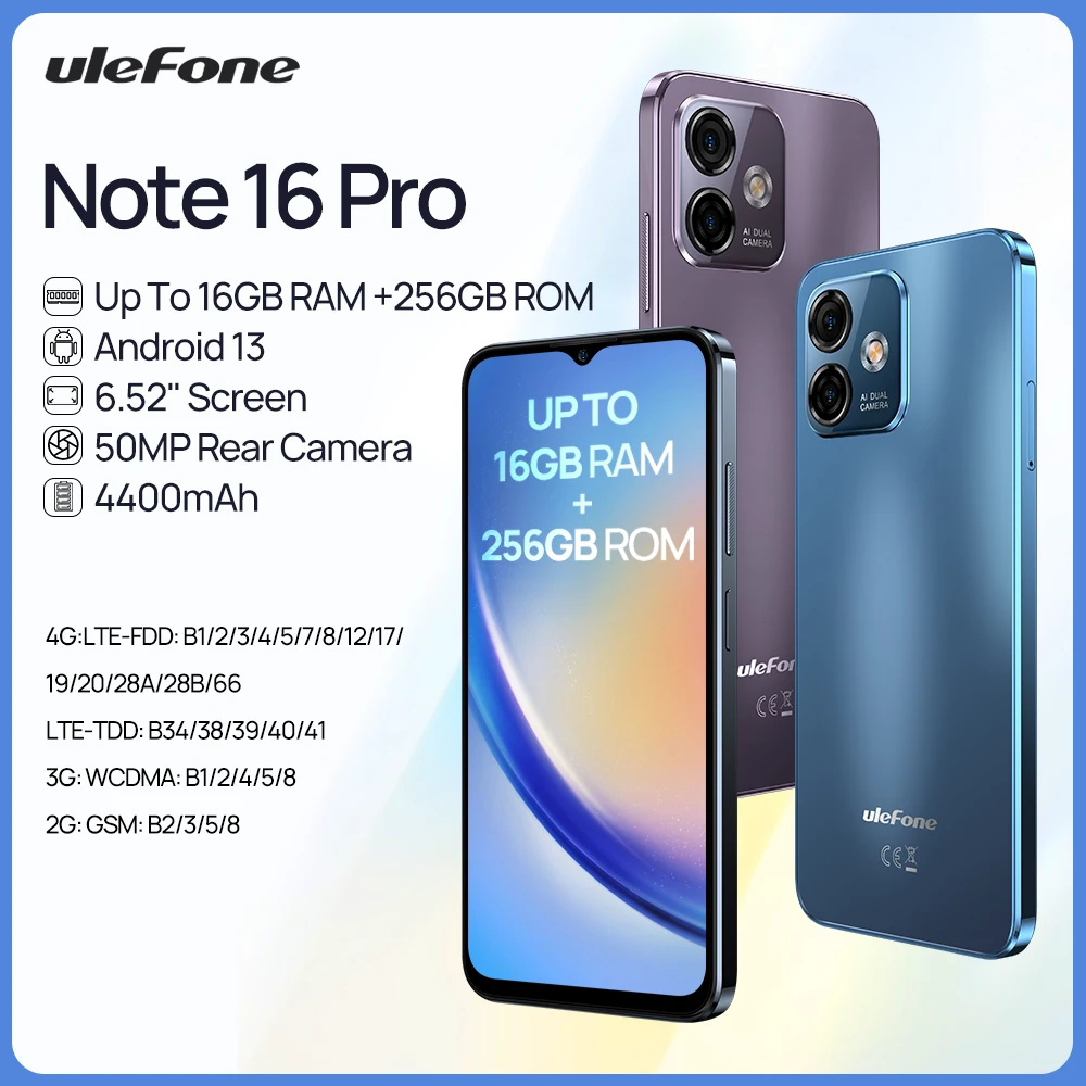 Ulefone-teléfono inteligente Note 16 Pro versión Global, Smartphone con  Android 13, 256GB de ROM, 50MP, 6,52 pulgadas, 4400mAh, GPS, 4G - AliExpress