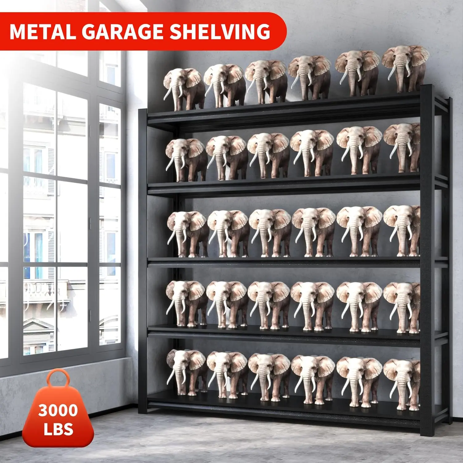 78" H Garage Shelving 3000LBS Heavy Duty Storage Shelves Adjustable 5 Tier Metal Shelves, Warehouse 18" D*47.5" W*78" H,Black 5