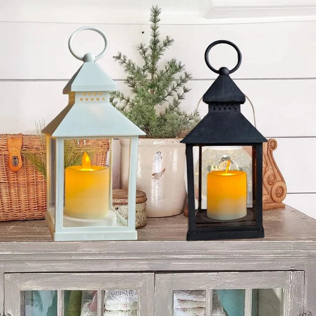 Battery-Operated Metal Lantern with LED Candle - 14 Black Window