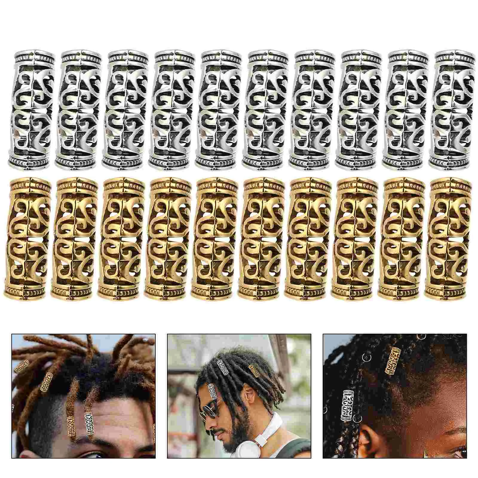 Hair Braid Dreadlock Ring Decor: 20pcs Vintage Hair Extension Jewelry DIY Dread Beads Hair Rings Accessories