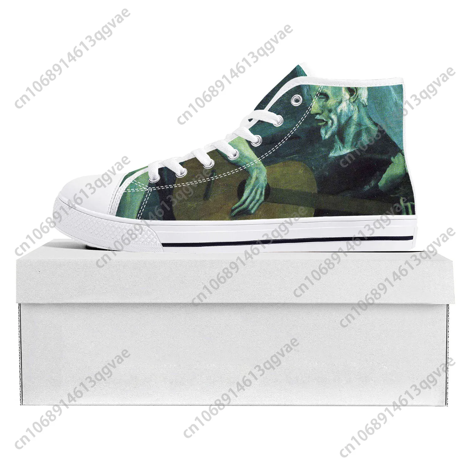 Picasso Famous Oil Paint Old Guitarist High Top Sneakers Di Alta Qualità Uomo Donna Adolescente Canvas Sneaker Coppia Scarpe Personalizzate