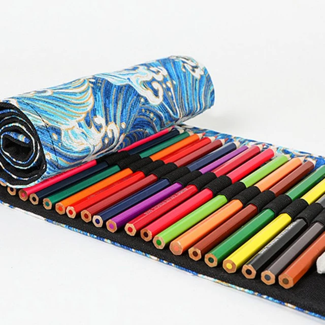New 36/48/72 /12 Holes Canvas Wrap Roll Up Pencil Bag Pen Case Holder  Storage Pouch Writing Supplies Boy Girl art Pencil Box - AliExpress