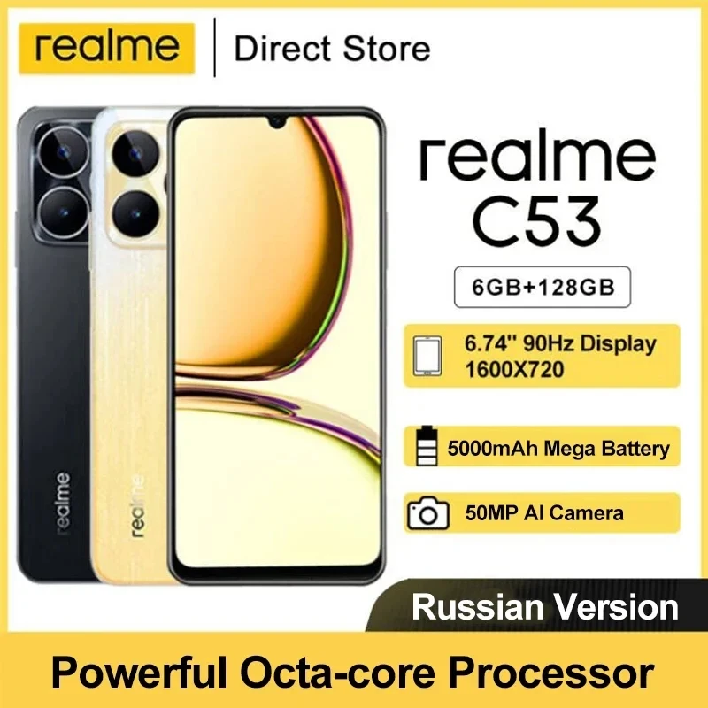 

Realme C53 NFC Smartphone 6.74 inchs HD 90Hz Display Octa-core 33W SUPERVOOC Charge 5000mAh 50MP AI Camera Android Mobile Phones