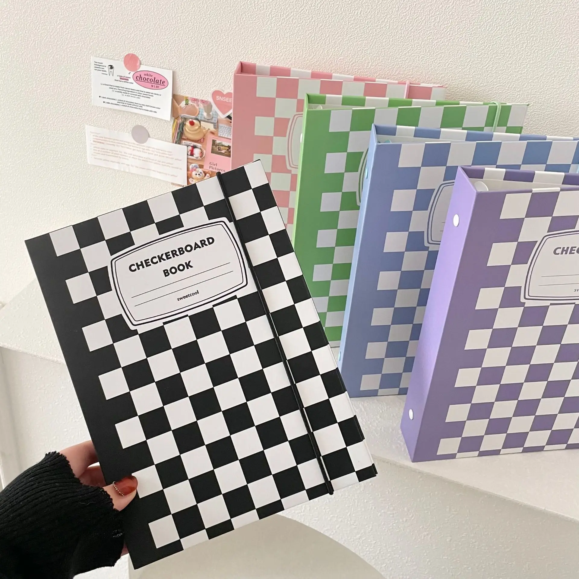 Sharkbang Designed A5 Binder Hard Cover Ring Collect Book Journal Refills Checkerboard Bandage Postcards Sticker Organizer