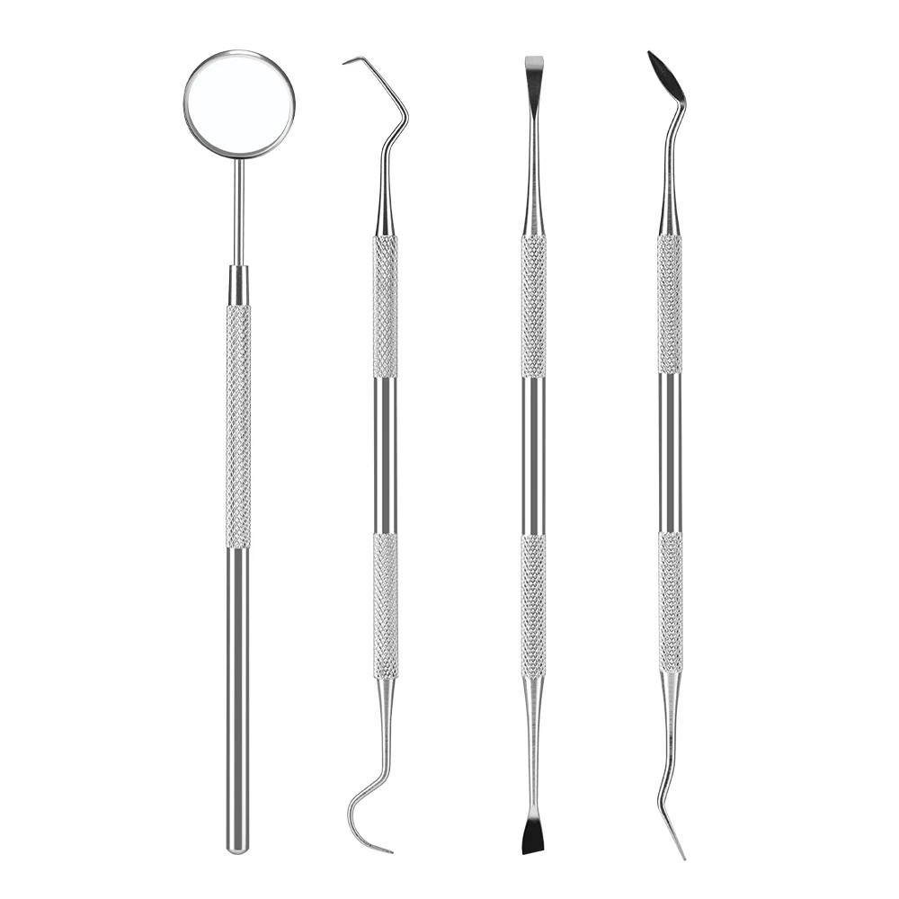 Outils buccaux de dentiste en acier inoxydable, nettoyage du fil dentaire, élimination du tartre, facile à nettoyer, pas facile à casser, soins des miroirs buccaux dentaires, 4 pièces
