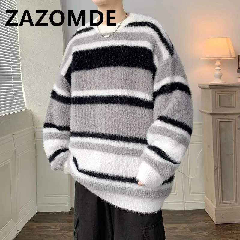 

ZAZOMDE New Autumn Winter Men Sweaters Stripe Knitting Pullover Korean Fashion Streetwear Men's Clothing High Street Sweater Men