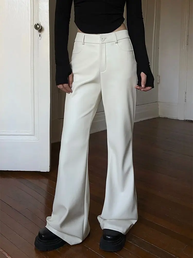 

Black Pu Leather Flared Pants For Women's Autumn Winter New High Waisted Loose Wide Leg Casual Pants Korean Version Commuting