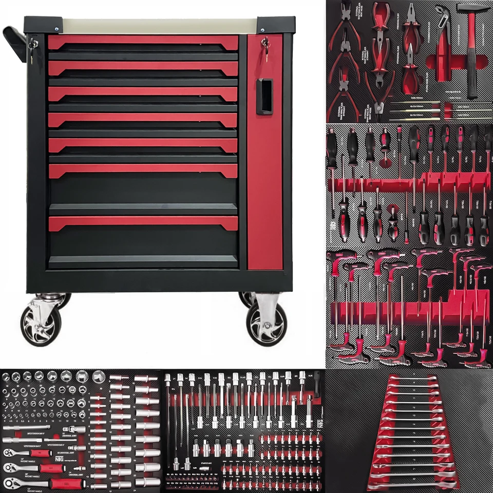 250ピース ツールセット ローリングボックス ヘビー ディー ステンレス鋼ツールチェスト 7ドローer ツールキャビネット カート ローティング