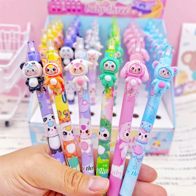 Penne gel Baby Three Series 6 pezzi 0,5 mm Nero Cartoon Animazione Studente Stampa Penna firma Scrittura Esercizio di cancelleria Commercio all'ingrosso - immagine 3