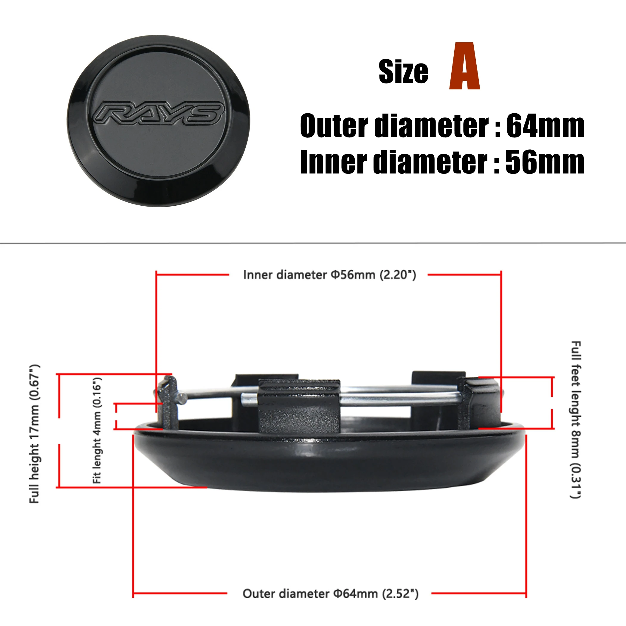 JDM カースタイリング 3D RAYS ホイールセンターキャップ 56