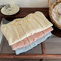 Autumn Kids Baby Girls Sweaters Cotton Knitted Solid Flower Patched Long Sleeve Toddler Girls Coat Children Girls Knitwears 2