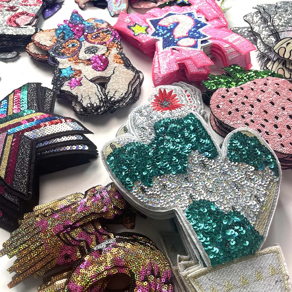 Zufällige große Pailletten Patches, Bügeln oder Nähen auf Patches für Kleidung, Applique DIY Kleider Parches, gute Qualität, 10 Stück pro Packung