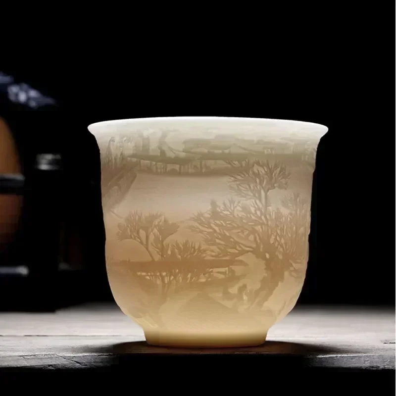 Boutique Ceramic Teacup Meditation Cup Handmade Three-dimensional Relief Tea Bowl Chinese Tea Set Accessories Master Cup tea cup insulated tea cup