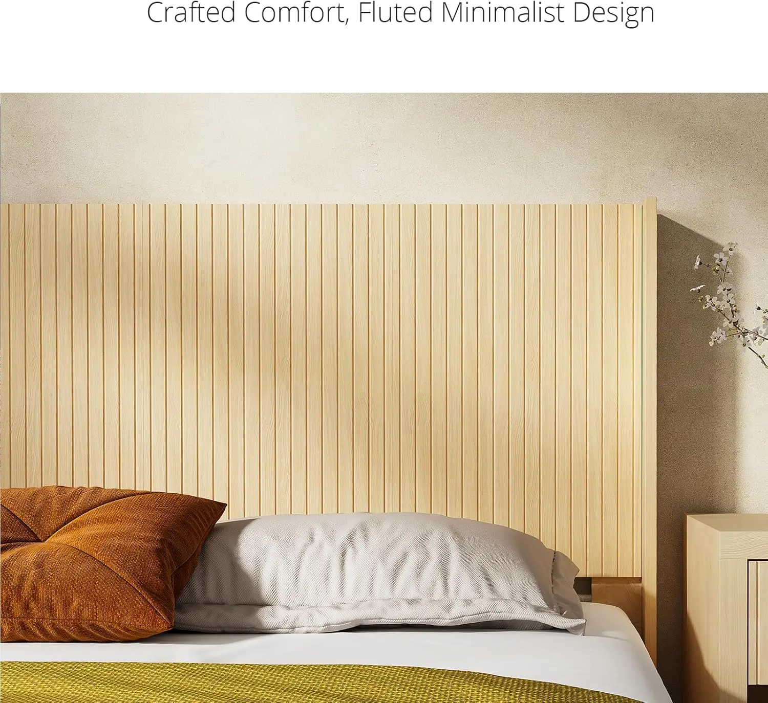 Wood Queen Headboard Only, Wooden Boho Farmhouse Fluted Headboard Queen Size,Wall Mounted Natural Oak with Wingbacks for Bedroom