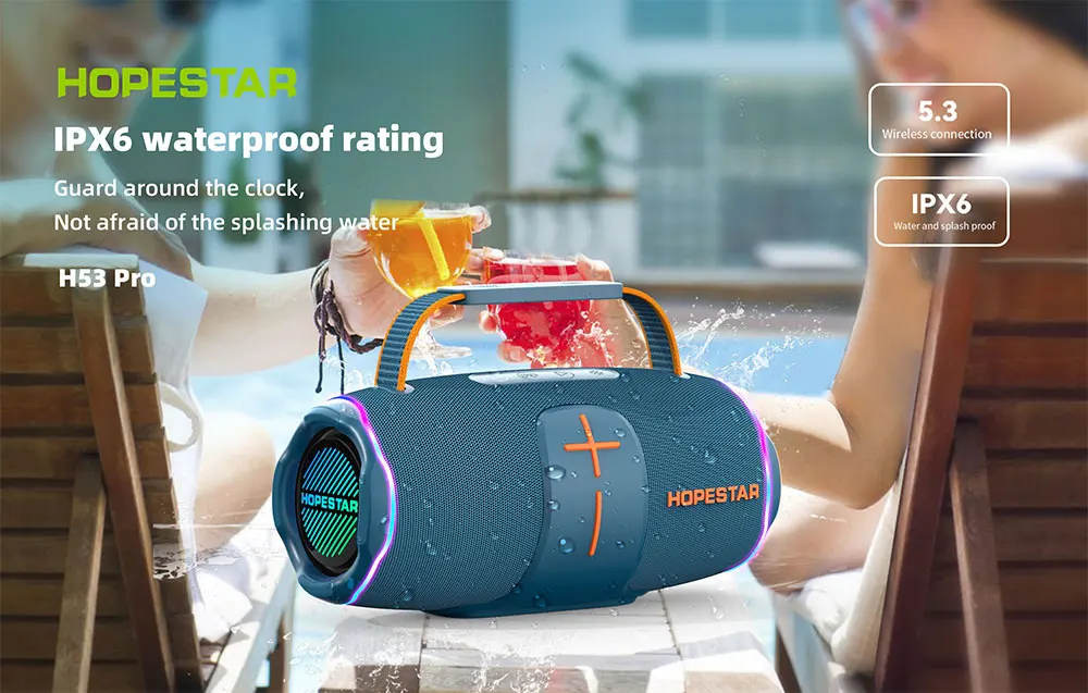 호프스타 H53pro 고성능 휴대용 방수 스피커 RGB LED 조명 무선 사운드 스피커 (휴대폰용) 70W