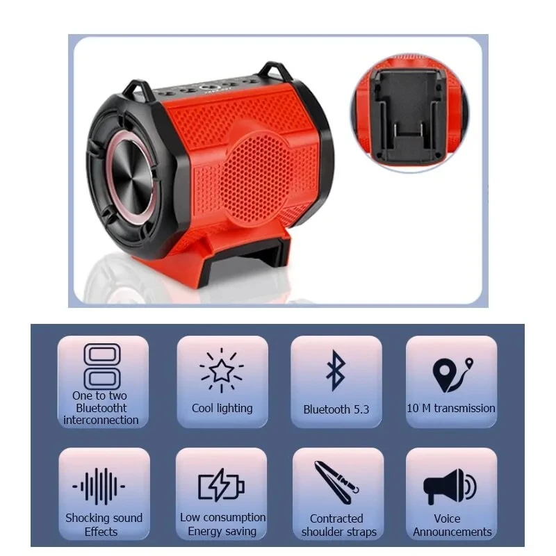 Bluetooth Speaker For Milwaukee/Makita/Dewalt/Bosch 18V 20V Battery With USB Typ