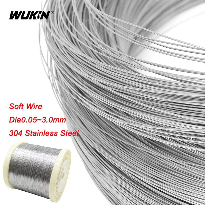 

2/5/10M 304 Stainless Steel Wire Single Strand Soft Steel Wire Dia 0.05-3.0mm Binding Cord Line Rustproof Handmade DIY