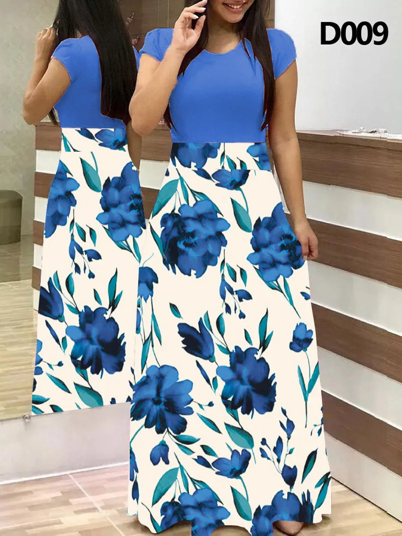 Plus Size Women Autumn Print Stitching Flower Casual Long Party Dress 2020 Vestidos Bodycon Elegant Sexy Woman Maxi Dress Femme