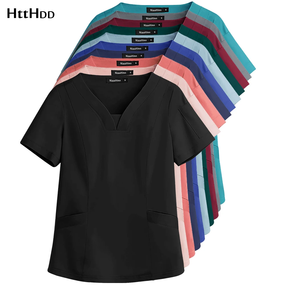 Женская скраб спандекс стрейч тонкая модная медицинская форма топы с коротким