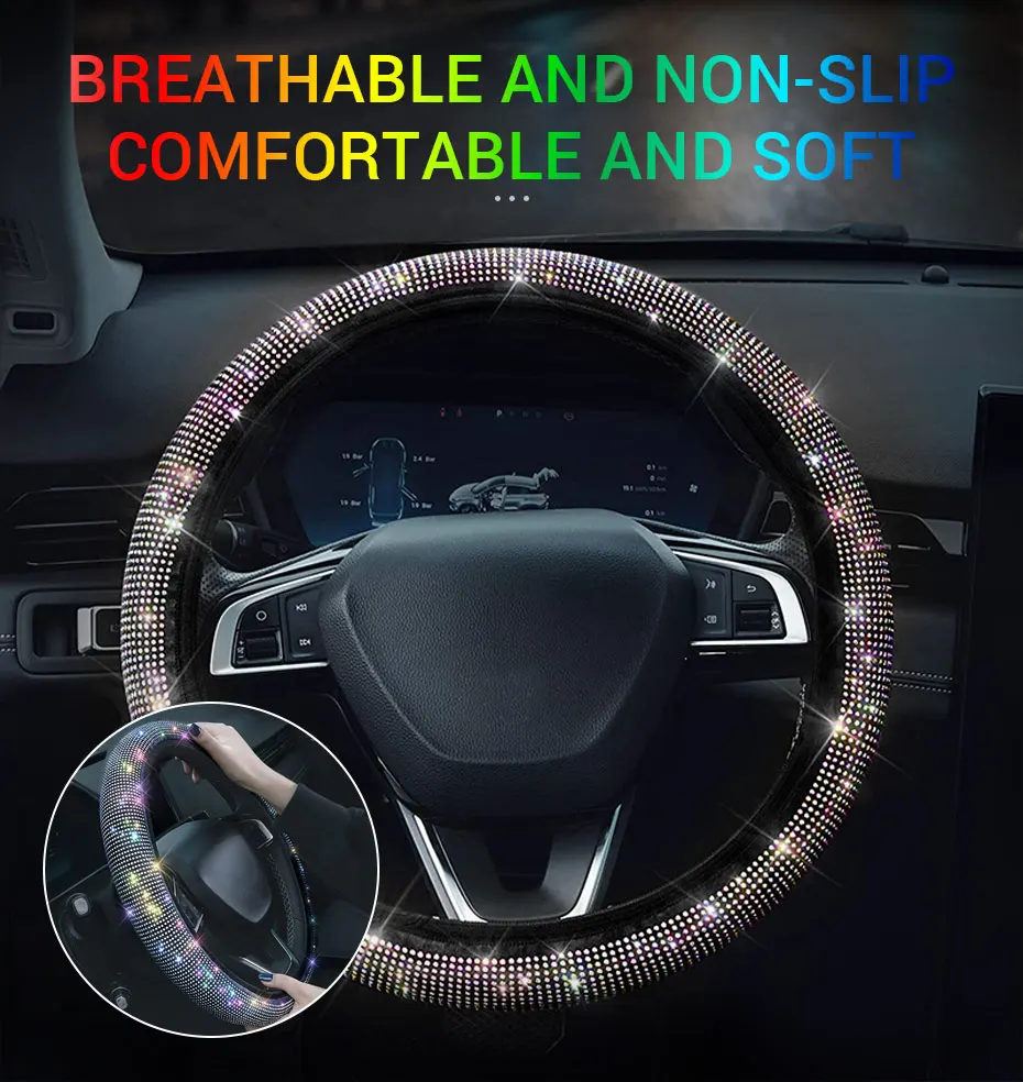 Auto Strass Lenkrad Abdeckung Mit Kristall Diamant Funkelnden Auto Suv Lenkrad Protector Für 14,5-15 Zoll – Detail 2