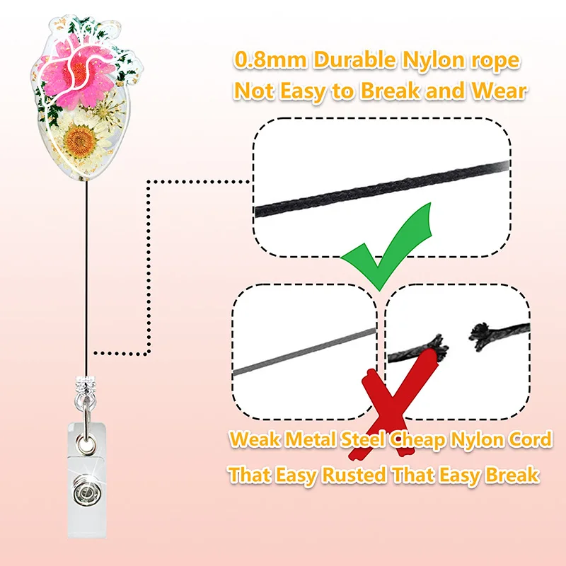 True Flowers Drops Of Glue Heart Nurse Badge Reel Retractable ID Badge Holder With 360 Rotating Alligator Clip Name Holder