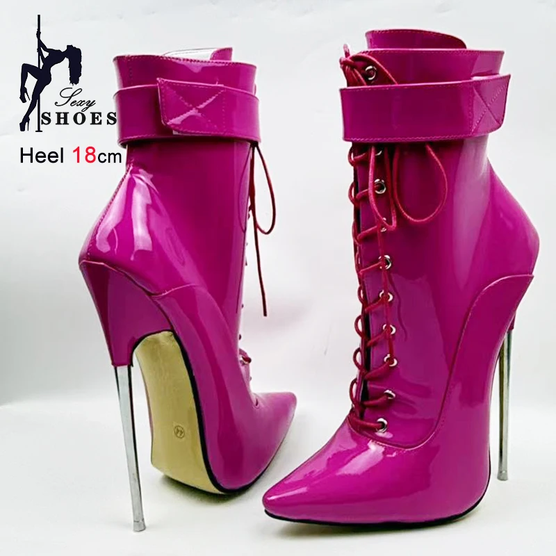 2025 Sexy Pointed Toe Fetish Yellow Women Ankle Boots 18CM Super High Heel Stiletto Metal Heels  7Inch Strap Wrap Ladies Shoes