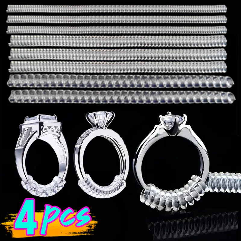 4pcs/set New Transparent Ring Size Reducer Tools Spiral Spring Based Rings Adjust Invisible Tightener Resizing Jewelry Guard for any rings size adjust stickers silicone transparent big size ring invisible fixed tightener reducer resizing jewelry tools