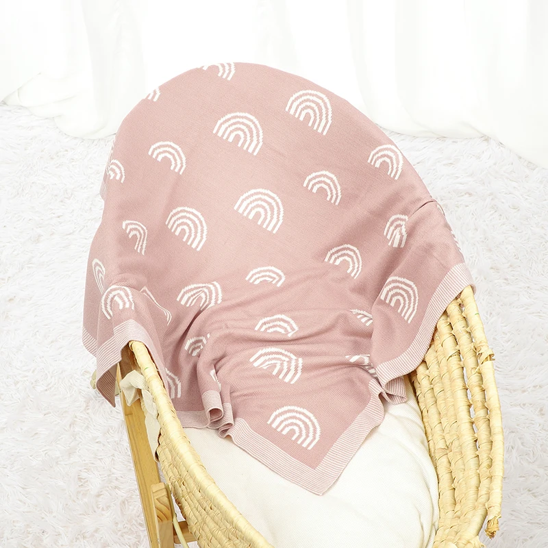 Multi-use Baby Receiving Blankets Newborn Swaddle Wrap Stroller Bed Blanket for Toddler Boy Girl Rainbow Knitted Throw Quit